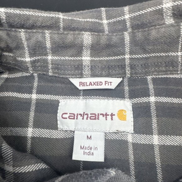 Carhartt Men’s Relaxed Fit Grey Plaid Flannel Button Down Casual Shirt Sz M - Picture 4 of 8